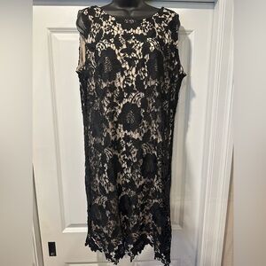 Elegant Black Floral Lace Overlay Dress - 39” Long, 23” Bust